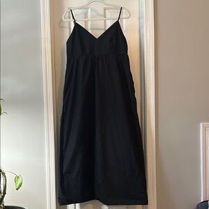 Quince Organic Cotton Black Spaghetti-Strap Maxi Dress, size  medium